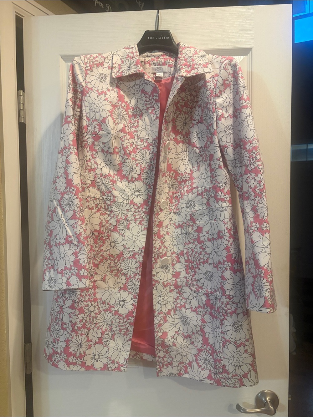 LOFT Pink and White Floral Trench Coat